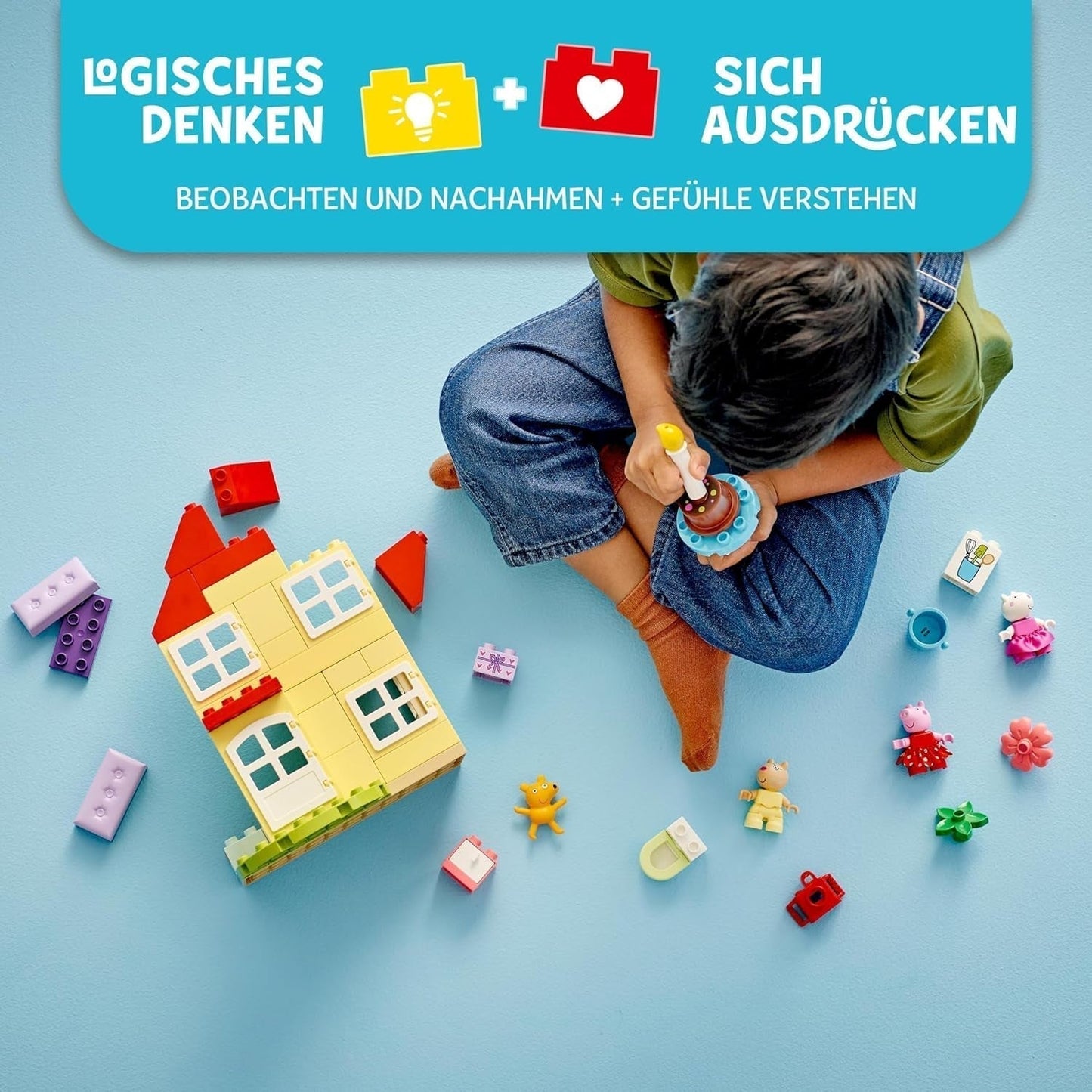 LEGO DUPLO Peppa's verjaardagshuis: Creatief speelgoed met 3 figuren, bouw en herbouwd speelgoedhuis voor 2-jarigen, jongens en meisjes, bevordert de behendigheid 10433 Bouwsets Besuche den LEGO-Store