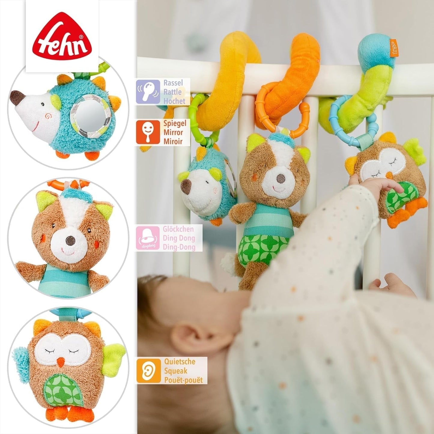 Fehn Activity Spiral Sleeping Forest - kinderwagenspeelgoed aanraken en vasthouden - babyspeelgoed voor bed, box, kinderwagen en autostoel - motorisch speelgoed voor baby's en peuters vanaf 0+ maanden Babyspeelgoed Naty Shop
