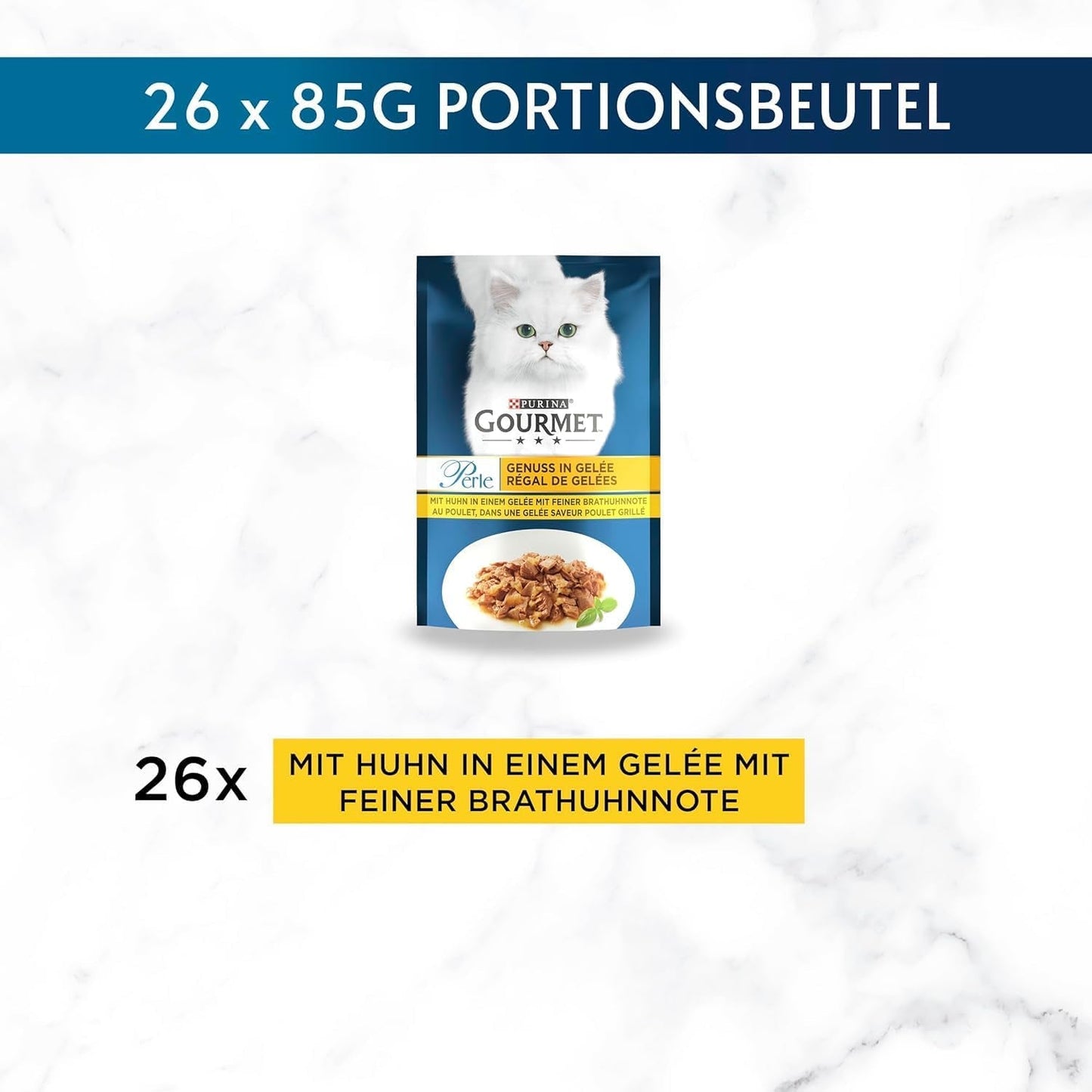 Gourmet Perle Delight in Jelly nat kattenvoer met kip en een delicate gebakken kippensmaak, verpakking van 26 (26 x 85 g)