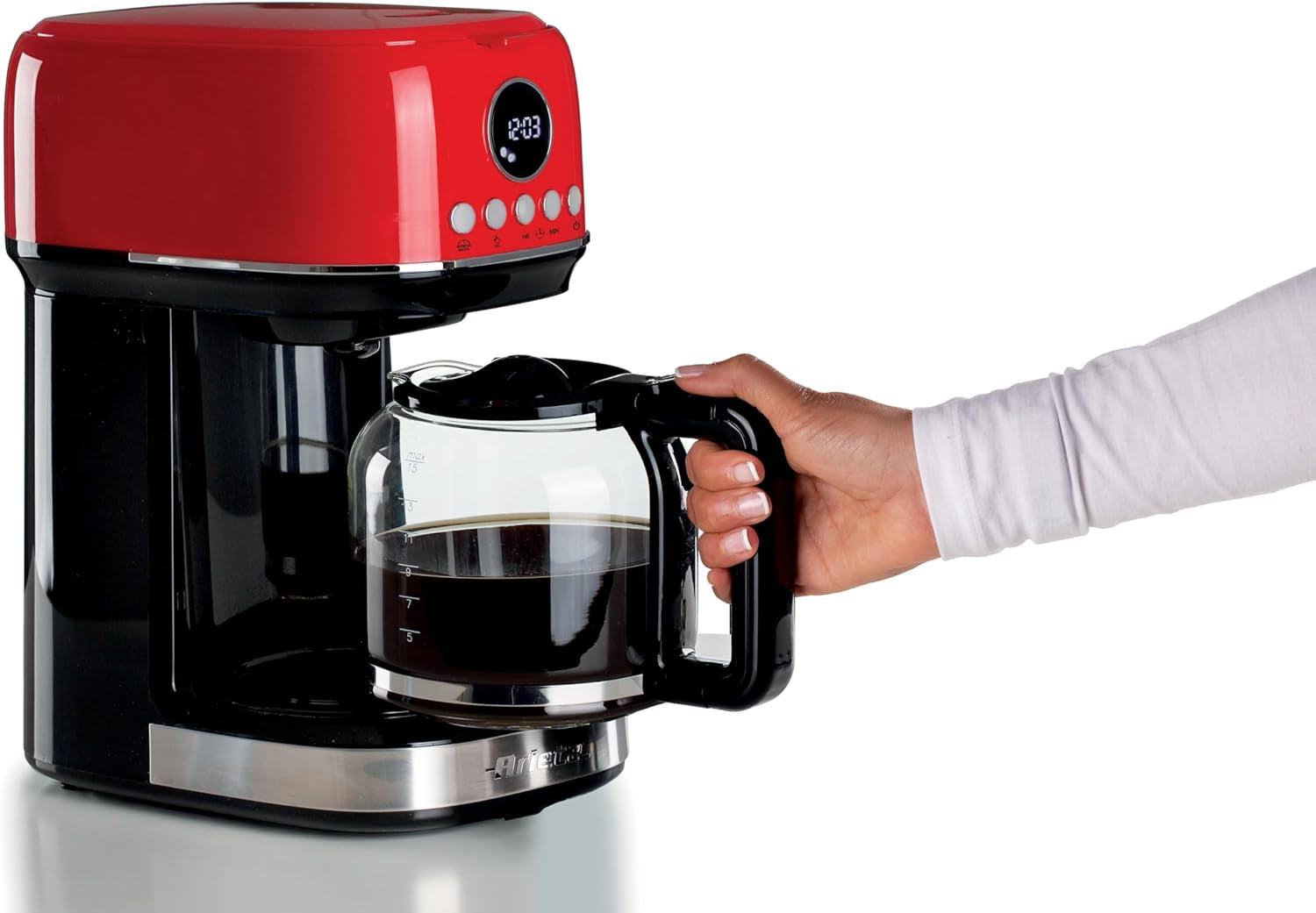 Ariete Moderna 1396 filter-espressomachine voor het zetten van Amerikaanse koffie tot 15 kopjes glazen karaf verwarmingsplaat LCD-display afneembare en wasbare filters wit
