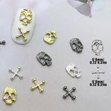 120st Kruis Schedel Nail Art Decoraties Set Goud Zilver Metaal Nail Art Charms Punk Legering Nail Art Sieraden Fonkelende Stenen Accessoires