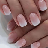 Zelfklevende kunstnagels set - Franse kunstnagels - 24 stuks Kort Vierkant Ontwerp Wit Roze Gradiënt Kunstnagels Ballerina Manicure (Kort Roze Gradiënt)