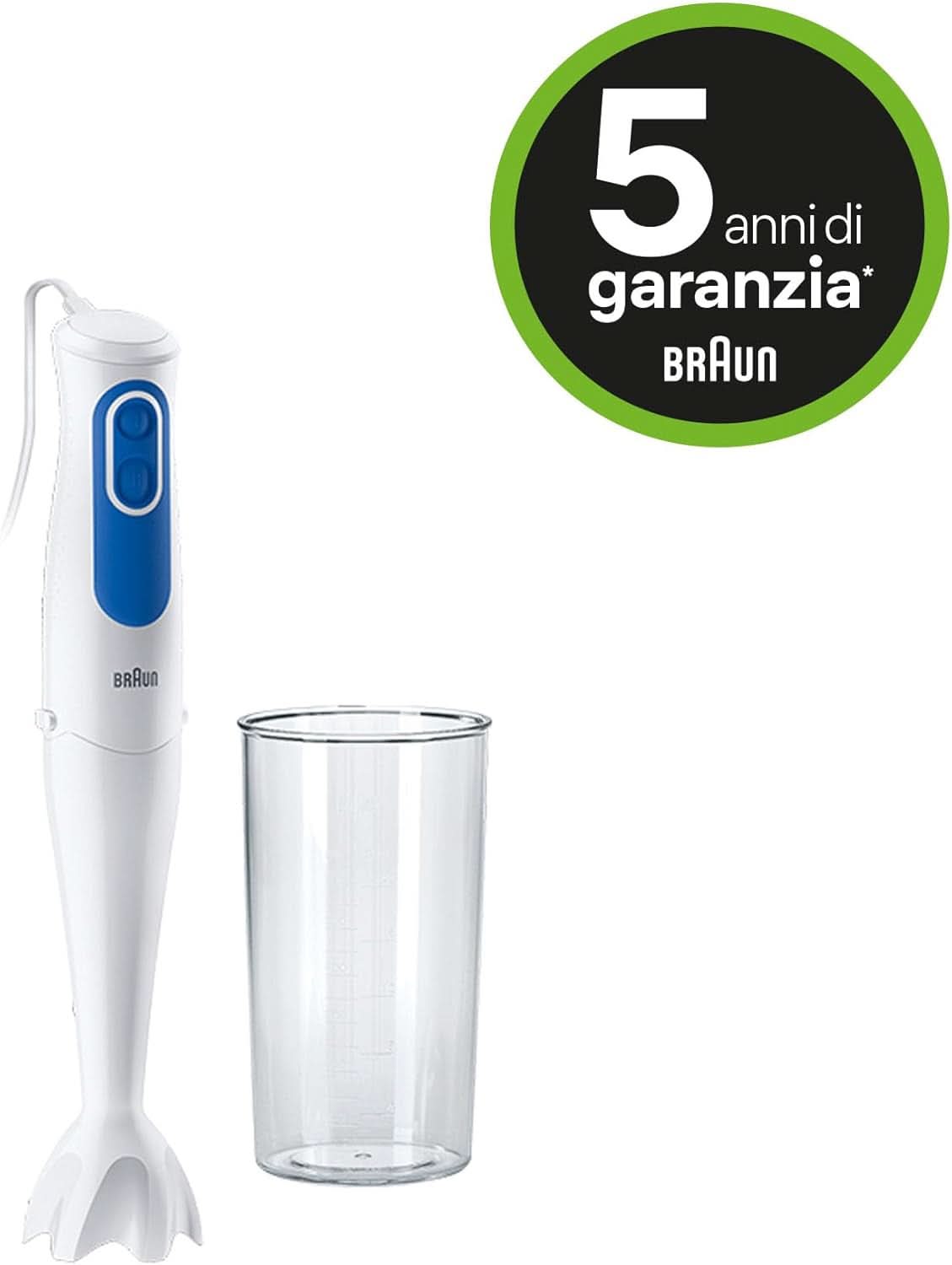 Braun Multiquick 3 MQ 3000 Smoothie+ Stabmixer – Pürierstab Mit 2 Geschwindigkeiten, Powerbell plus en Splashcontrol-Technologie, 700 Watt, Inkl. 600 Ml Mix- & Messbecher, Blau/Weiß Keuken Naty Shop