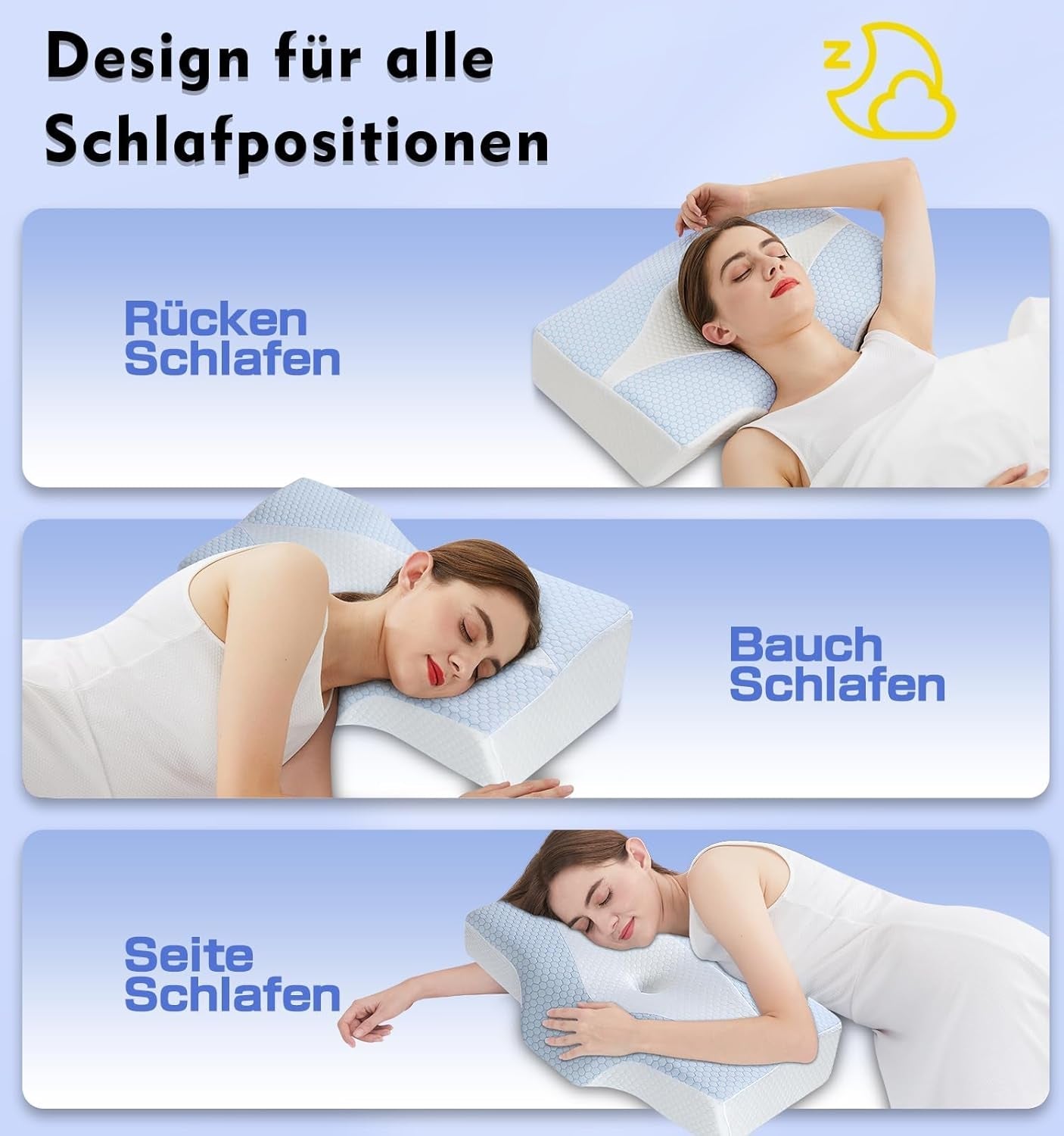 Nekkussen van traagschuim Ergonomisch orthopedisch kussen voor nek- en schouderpijn - Verkoelend slaapkussen voor zij-, rug- en buikslapers met neksteun Cervicale orthopedische kussens Naty Shop