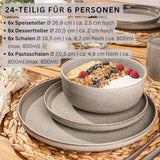 SÄNGER Caïro Klei | 24-delige serviesset, aardewerk serviesset voor 6 personen, 6 borden, 6 dessertborden, 6 pastakommen, 6 serveerschalen, grijze serviesset | DE WAARDE-COLLECTIE