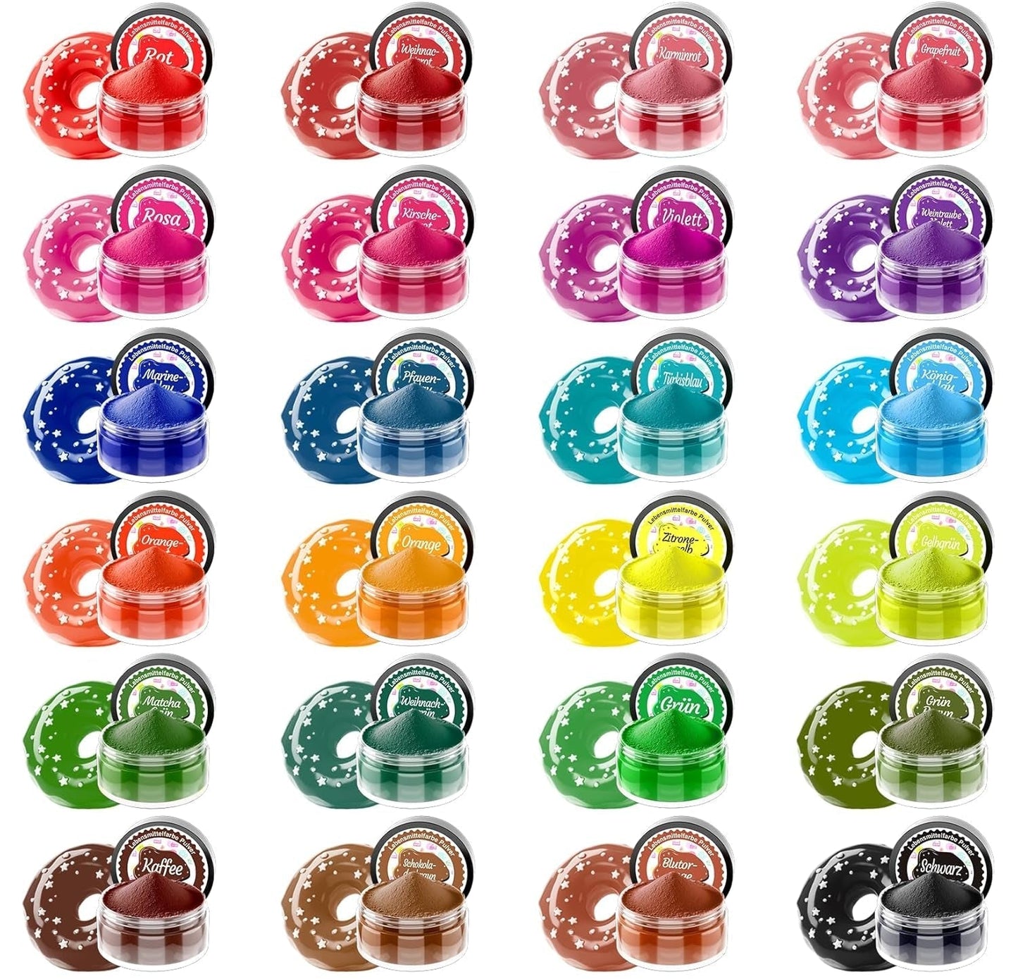 Voedselkleuring in poedervorm - 24 sterk geconcentreerde kleurstoffen Levendige kleurstoffen voor taarten, macarons, fondant, bakken, glazuur, botercrème, koekjes - 2 g (elk)