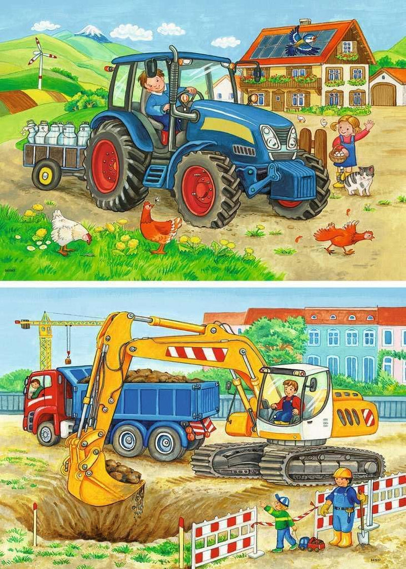 Ravensburger Puzzel voor kinderen - 07616 Bouwplaats en boerderij - Puzzel voor kinderen vanaf 3 jaar, met 2X12 stukjes Puzzel Naty Shop