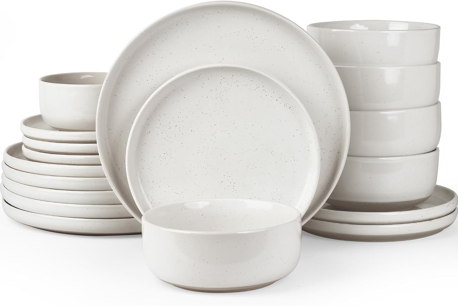 Milkyway serviesset, 18-delige serviesset, 6-persoons steengoed dinerborden, dessertborden, ontbijtgranenschalen, magnetron- en vaatwasserbestendig, wit