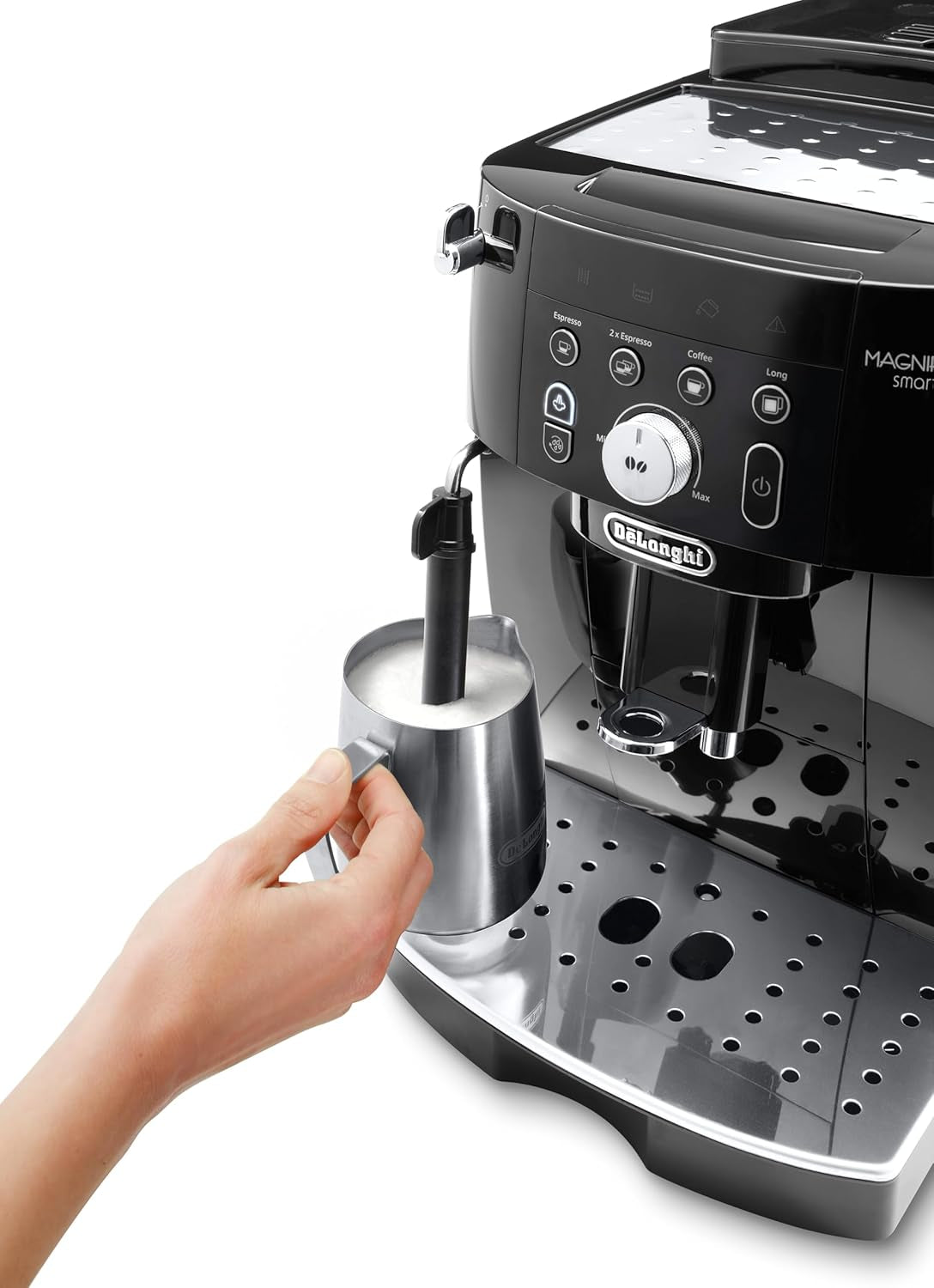 De'Longhi Magnifica S Smart ECAM 230.13.B Volautomatische espressomachine met melkopschuimer voor cappuccino, espresso, koffie en longcoffee, directe keuzeknoppen en draaiknop, 2-kops functie, zwart