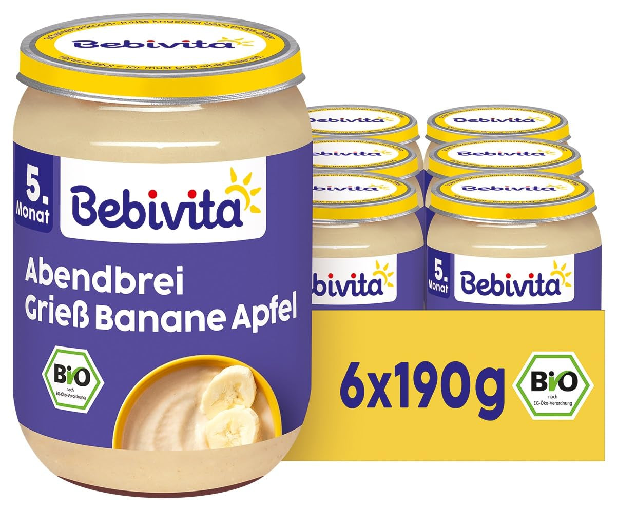 Avondpap van griesmeel-banaan-appel, 190 g, verpakking van 6 (6x190 g)