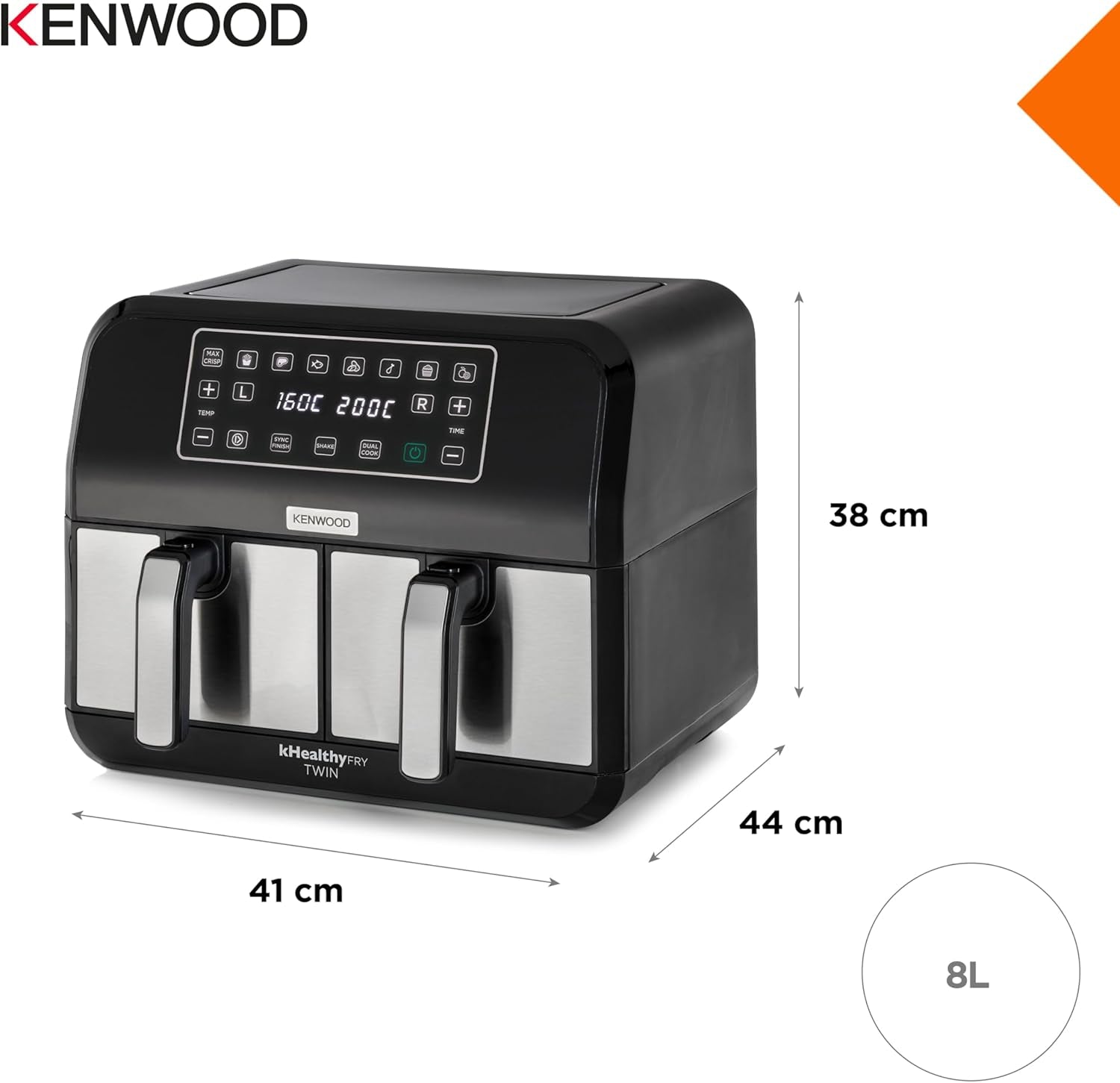 Kenwood Khealthy Twin Airfryer, 8L (2X4L), dubbele kamer, 8 programma's, Dual Cook & Sync Finish-functie, touchscreen Apparaten Naty Shop
