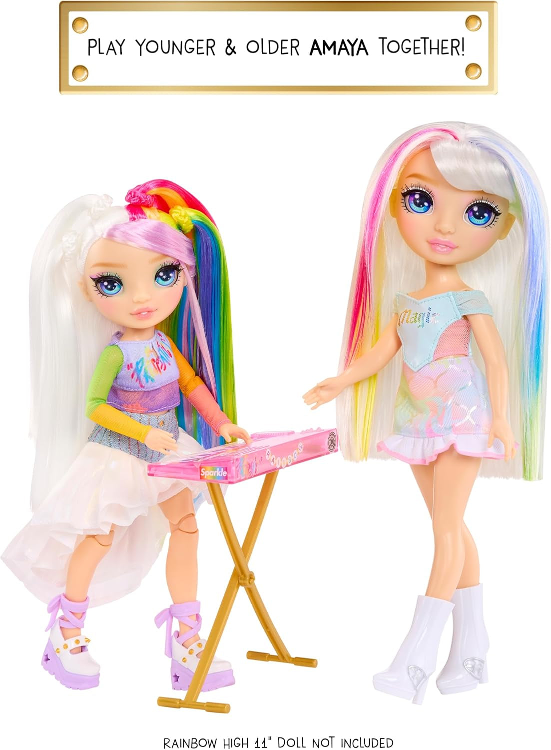 Rainbow High Junior High Rock Band - Amaya, regenboogkleuren - 23 cm modepop met toetsenbord, aanpasbaar met stickers, scharnierend, schattig speelgoed voor kinderen vanaf 4 jaar