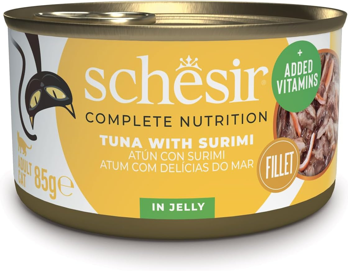 Surimi tonijn in gelei, nat kattenvoer, ingeblikt, 100% natuurlijk, met toegevoegde vitaminen, 12 x 85 g