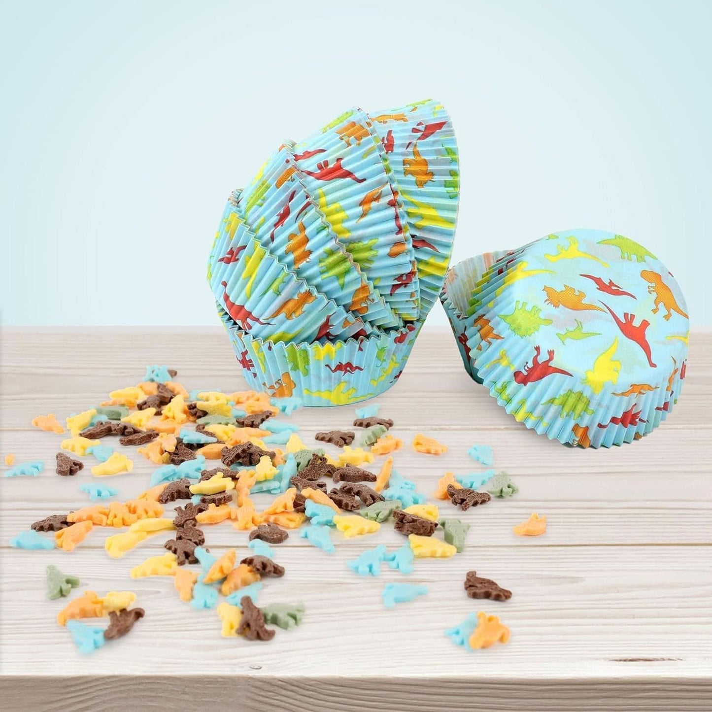 Günthart Dino set, 55 gram + 50 papieren cupcakevormpjes Sprinkles Naty Shop