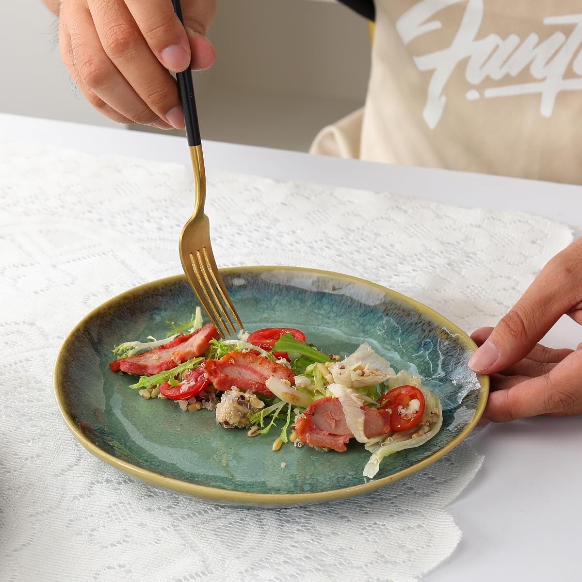 Henten Home Bijzondere steengoed borden, snack- en sauskommen - 20x17cm voor 4 personen, porseleinen ontbijtborden - modern groen design