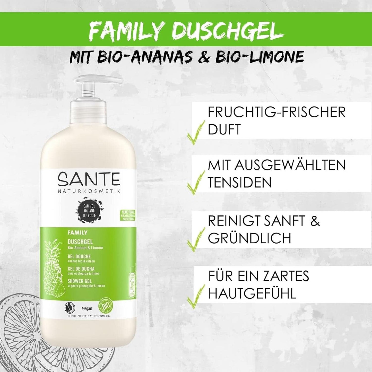 SANTE Natural Cosmetics Verfrissende douchegel met citrusgeur, 950 ml Douche en bad Naty Shop