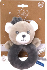 - Knuffel met rammelaar - Beer - 012290 - Grijs - Fleece - Geboorte - Knuffel - Baby - Rustgevend - Zacht - Wasbaar - 13 cm x 10 cm - Vanaf 0 maanden Babyspeelgoed Naty Shop