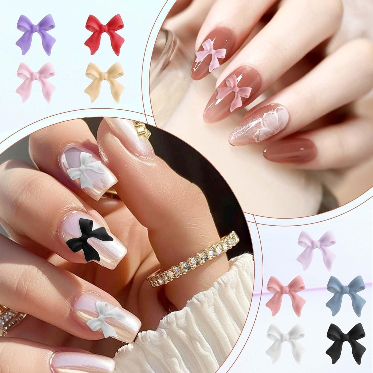 100 Stück 3D Nail Decorations Sets Schleifen Nagelanhänger Nagelkunst Dekorationen Schleife Für Acrylnägel, Süße Kawaii-Schleifenanhänger, Hübsche Nagel-Schleifenanhänger-Dekoration