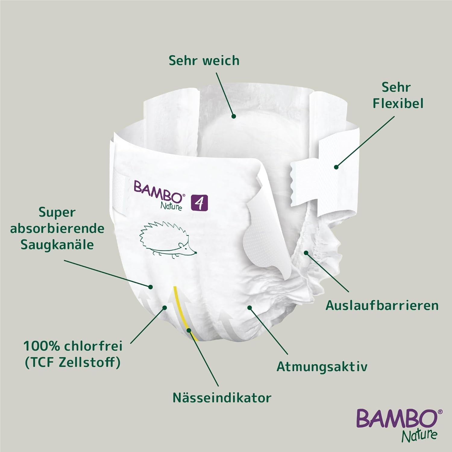 Bambo Nature Luiers voor baby's, maat 4 (7-14 kg), 144 stuks, maanddoos | Premium luiers met verbeterde lekbescherming | Ultiem comfort en vrijheid voor actieve kinderen | Dermatologisch geteste luiers