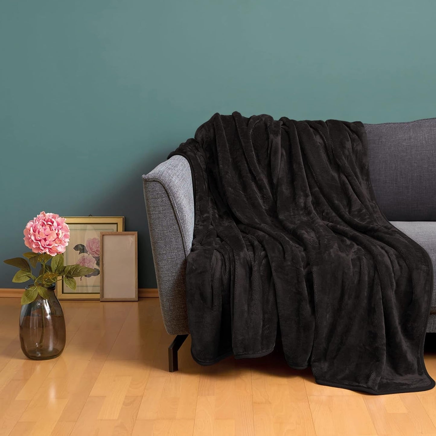 Amago - Comfortabele deken, kasjmierlook, 180 X 220 cm - Zwarte bedden en dekens Besuche den Gözze-Store