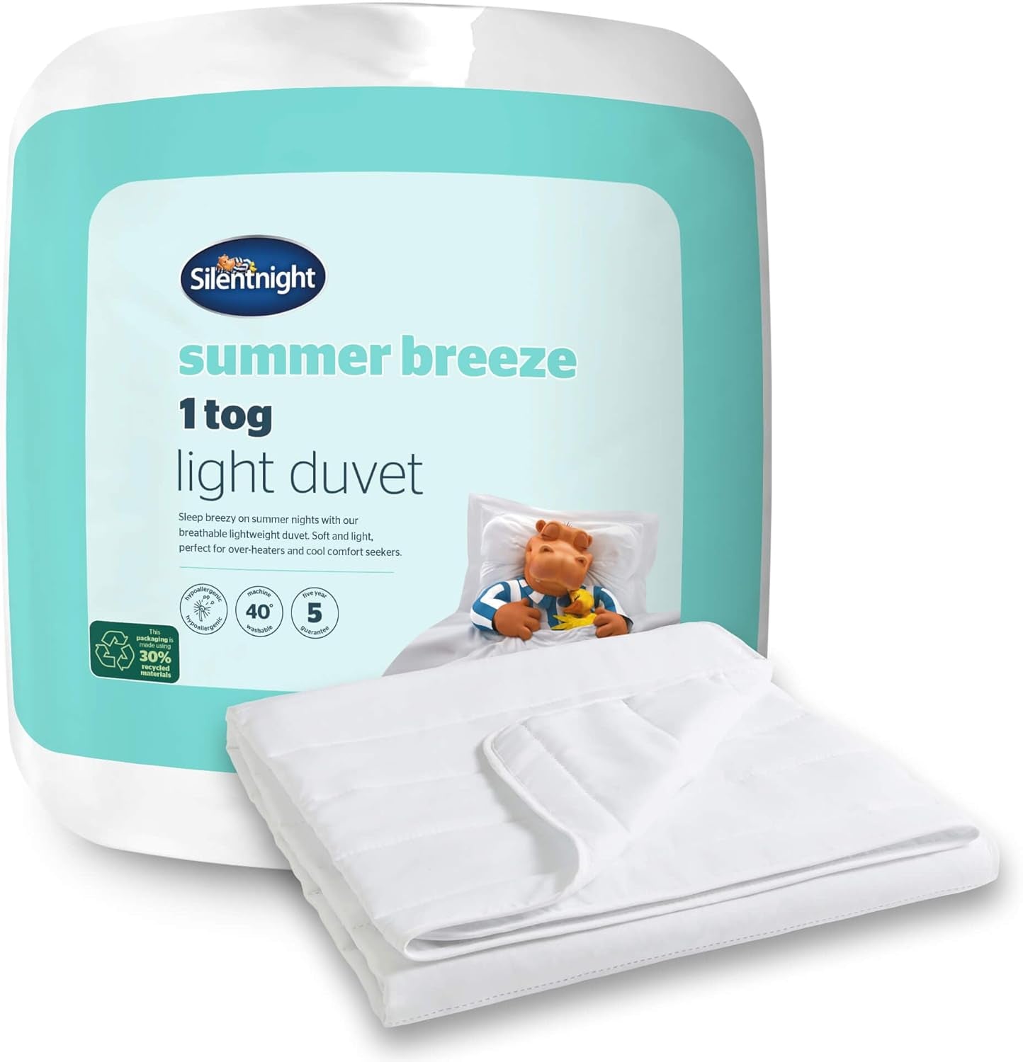 Silentnight Summer Breeze dekbed voor eenpersoonsbed, 2,5 Tog, lichtgewicht zomerdekbed, ideaal voor warme nachten en warme slaapkamers, hypoallergeen en machinewasbaar, eenpersoonsbed, 200 x 135 cm Naty Shop dekbedden en dekbedden 1 Tog, standaard wit eenpersoonsbed