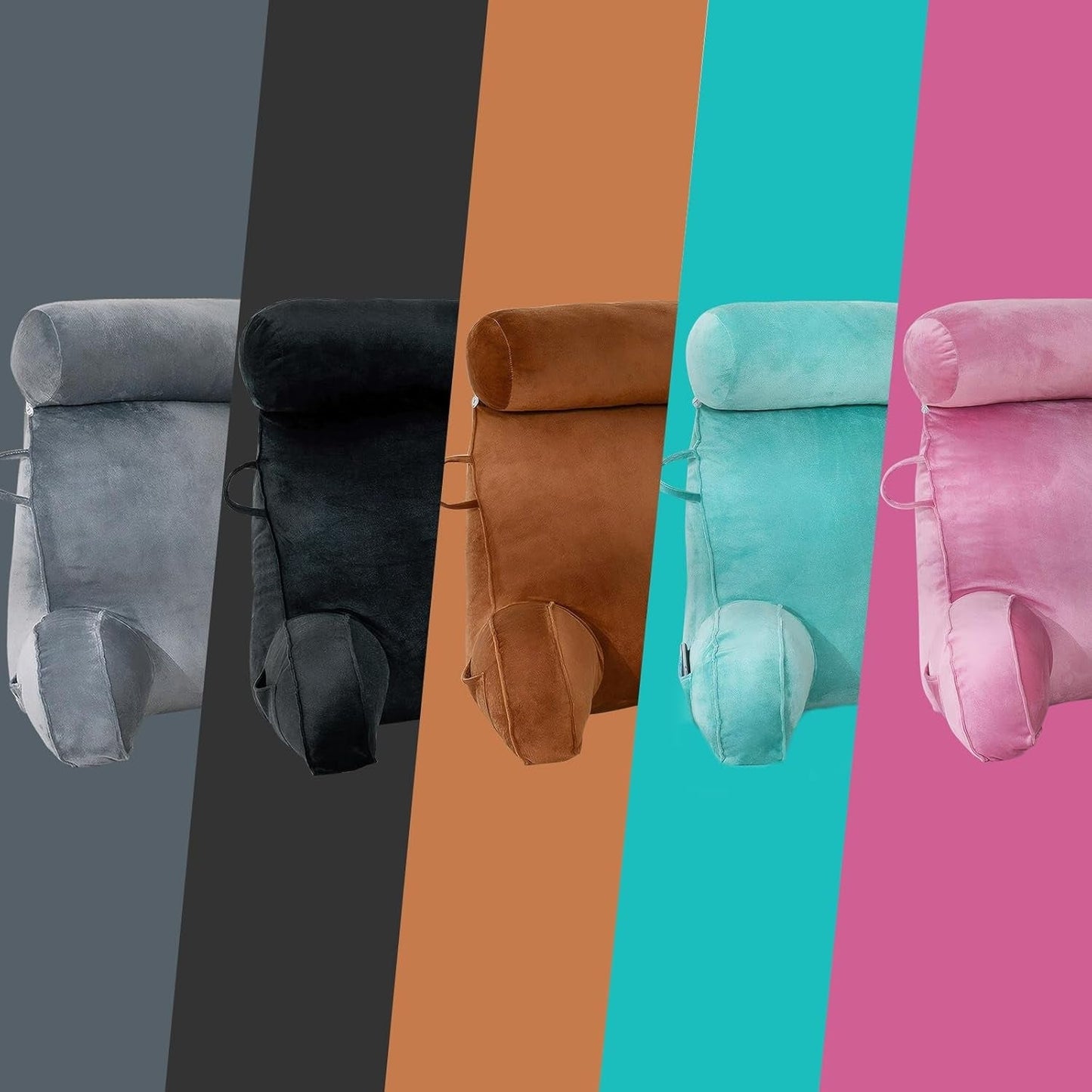 XL-leeskussen voor bed en bank met afneembare nekrol, ideaal rugkussen voor volwassenen met traagschuim voor comfortabel lezen, werken, spelen, tv kijken, ontspannen (roze)