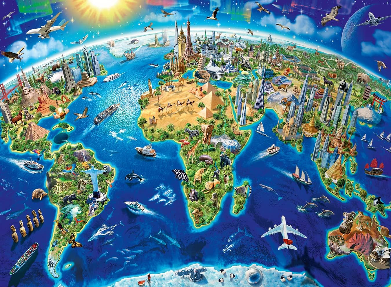 Ravensburger kinderpuzzel - 12722 Grote, wijde wereld - Wereldkaartpuzzel voor kinderen vanaf 8 jaar, met 200 stukjes in XXL-formaat Puzzel Naty Shop