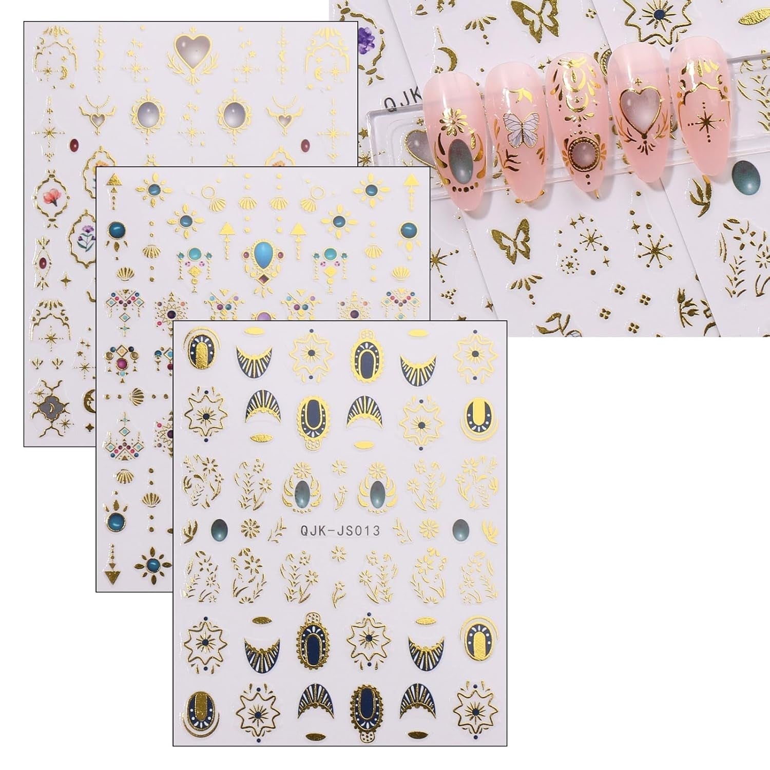 JMEOWIO Nagelsticker Herz Mond Stern 9 Blatt Nail Art Sticker Selbstklebend Nagelaufkleber Bunt Decoratie Nageldesign Zubehör