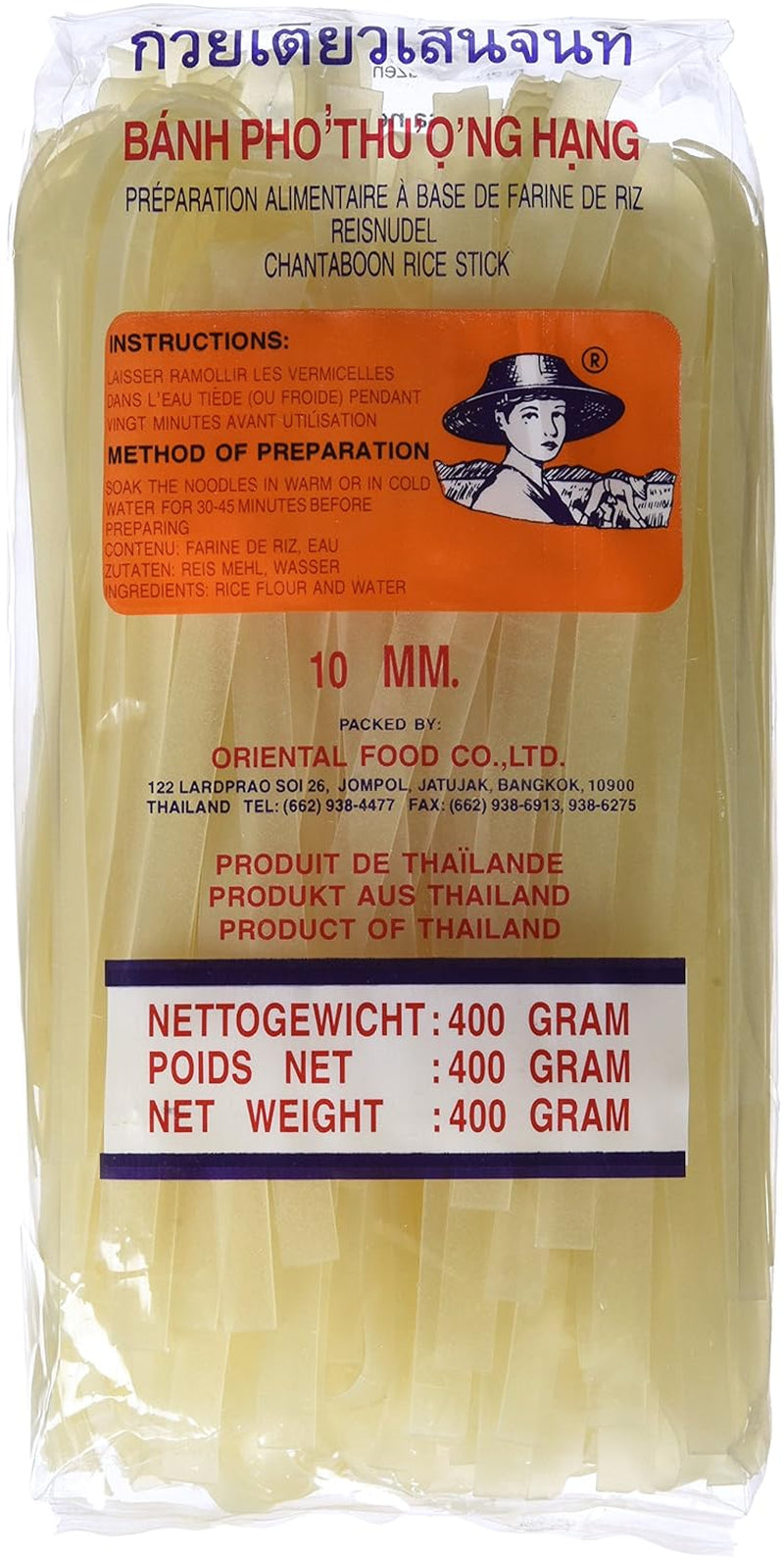 Rijstnoedels - Thaise, 10 mm brede rijstnoedels, gemaakt van rijstmeel - 17 x 400 g