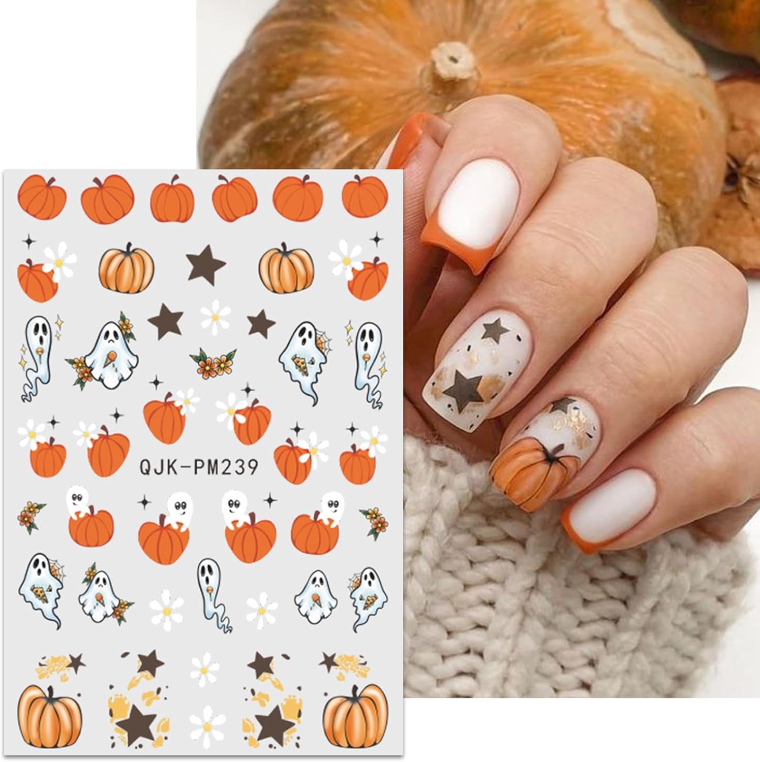 JMEOWIO Nagelsticker Halloween 9 Blatt Nail Art Sticker Selbstklebend Nagelaufkleber Süßes Gespens Kürbis Decoratie Nageldesign Zubehör
