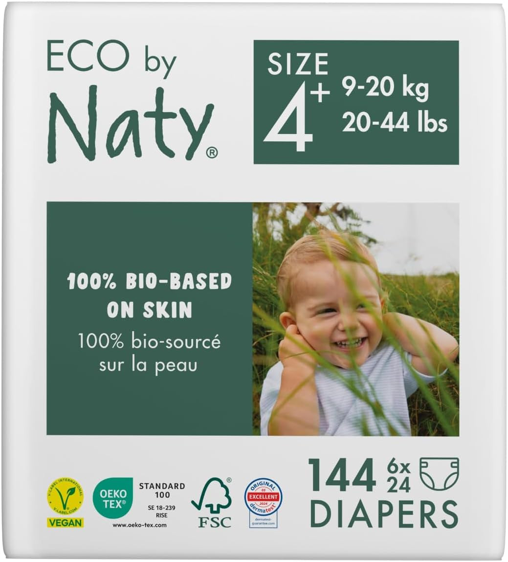 Eco Diapers Eco by Naty Baby Eco Diapers - premium biologische luiers, milieuvriendelijk, gemaakt van plantaardige materialen, ideaal voor de gevoelige babyhuid (maat 5 - 80 stuks)