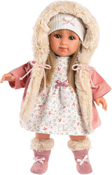 Llorens 1053541 Elena blond haar blauwe ogen mode zachte lichaamspop inclusief mode-outfit met kapmantel 35cm