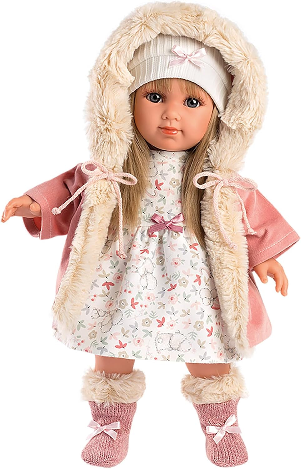 Llorens 1053541 Elena blond haar blauwe ogen mode zachte lichaamspop inclusief mode-outfit met kapmantel 35cm