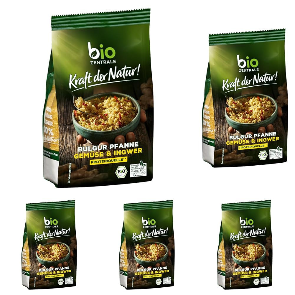 Biozentrale Bulgur in bakje met groenten en gember | 200 g perfect voor een snelle afhaalmaaltijd | bron van veganistisch eiwit | gemakkelijk te bereiden