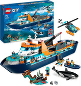 LEGO City Poolonderzoeksschip, grote drijvende speelgoedboot met helikopter, opblaasbare boot, Rov-onderzeeër, Vikingwrak, 7 minifiguren en orka-figuur, cadeau voor 7+ kinderen 60368 Bouwsets Besuche in LEGO-Store Single
