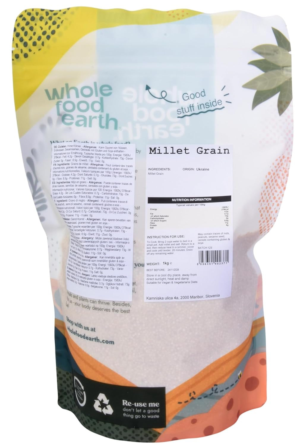 Aarde volkoren gierst - non-GMO - natuurlijk - vegan - zuivelvrij - geen toegevoegde suikers - 1 kg