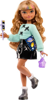 Barbie Dream Besties-pop en accessoires, Zia-modepop met afneembare arrangementen en golvend bruin haar, 7-delig haar en maan, JGG36