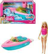 Barbie Speedbootset, Barbie-pop met blond haar, roze reddingsvest, boot, puppy, accessoires, cadeaus voor 3+, Grg30 Naty Shop Dolls Barbie Speedbootset