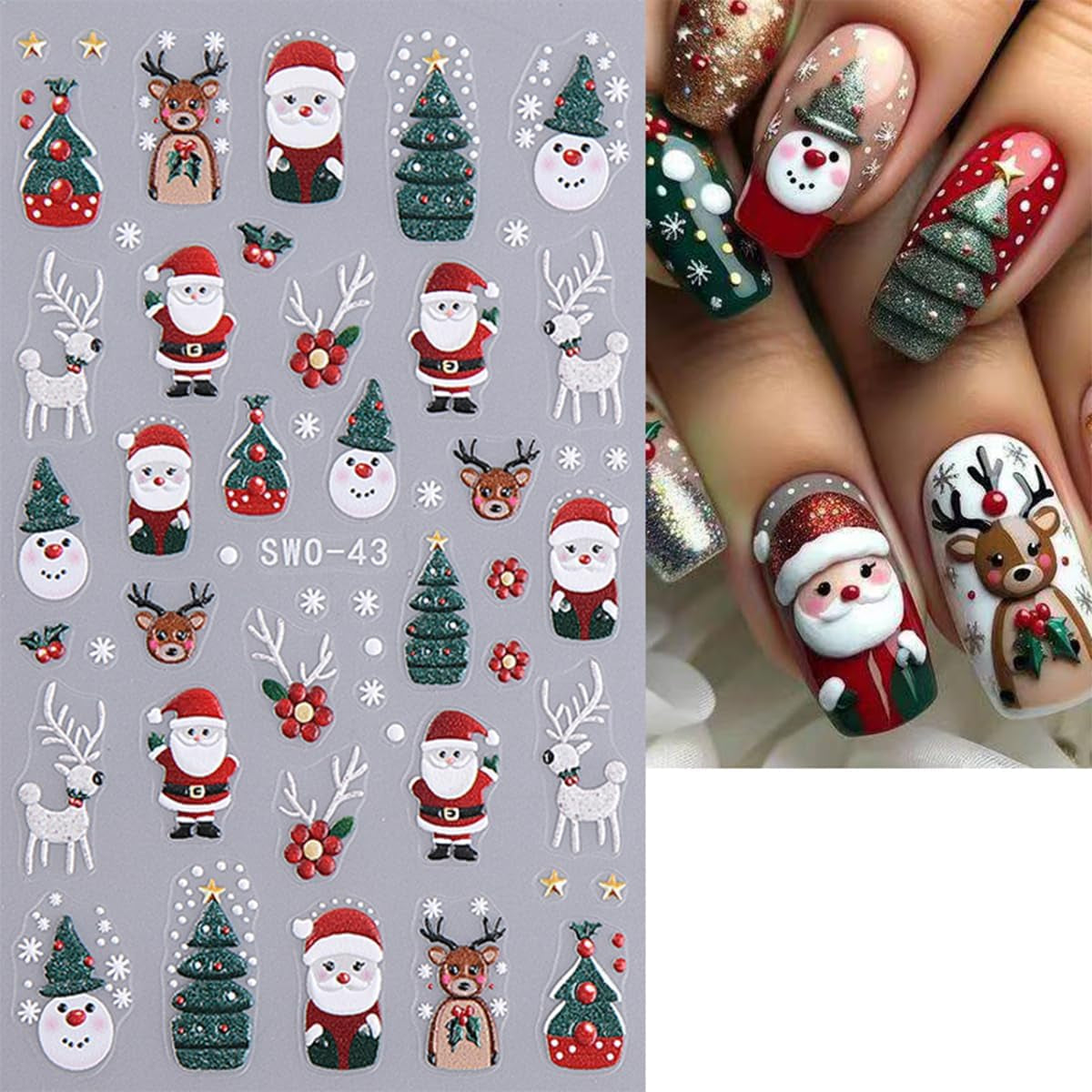JMEOWIO Nagelsticker Weihnachten 6 Blatt Nail Art Sticker Selbstklebend Nagelaufkleber Schneeflocke Winterurlaub Niedlich Decoratie Nageldesign Zubehör