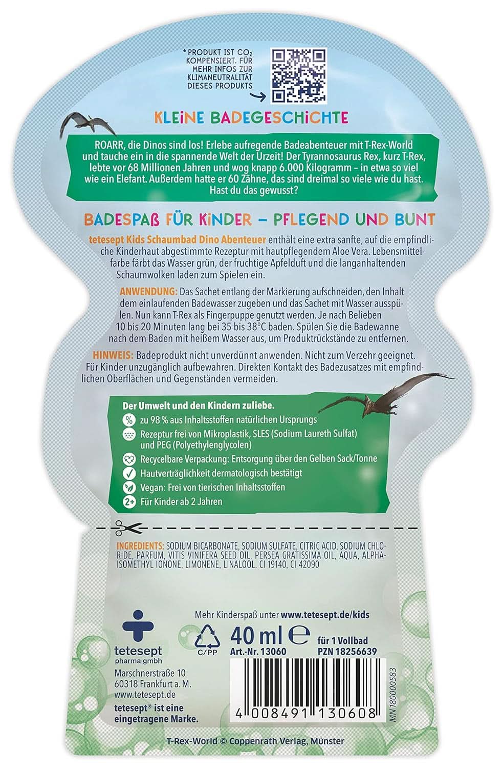 Tetesept Kids Dino - badadditief voor kinderen, schuim, kleurt het water groen, 40 ml Naty Shop