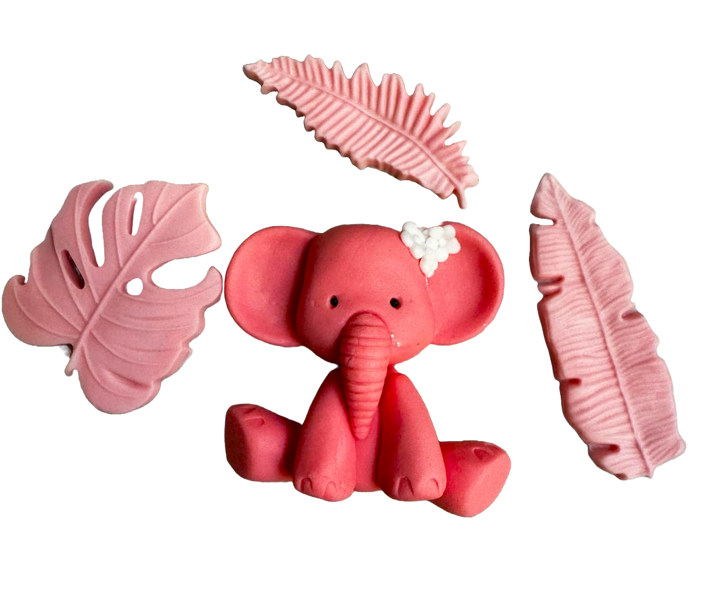 Set van 4 eetbare suikerdecoraties, Doop, olifant, meisjes Suikerpastadecoraties Naty Shop