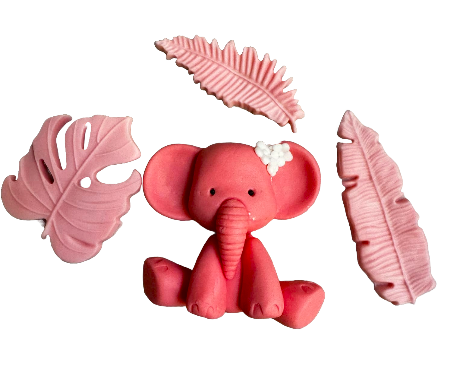 Set van 4 eetbare suikerdecoraties, Doop, olifant, meisjes Suikerpastadecoraties Naty Shop