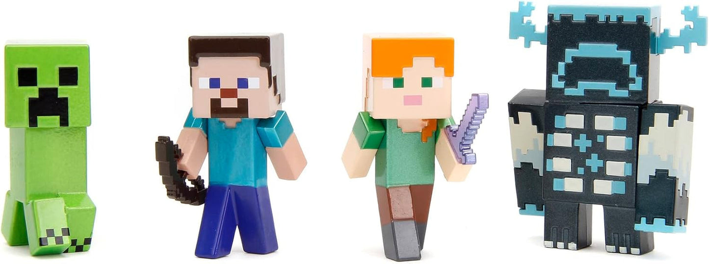 Jada Toys Minecraft-figurenset (4-delig) gemaakt van metaal - Minecraft Caves & Cliffs verzamelfiguren (Steve, Alex, Creeper en Warden) voor gamers en verzamelaars 8+ 6 cm elk Actiefiguren Naty Shop