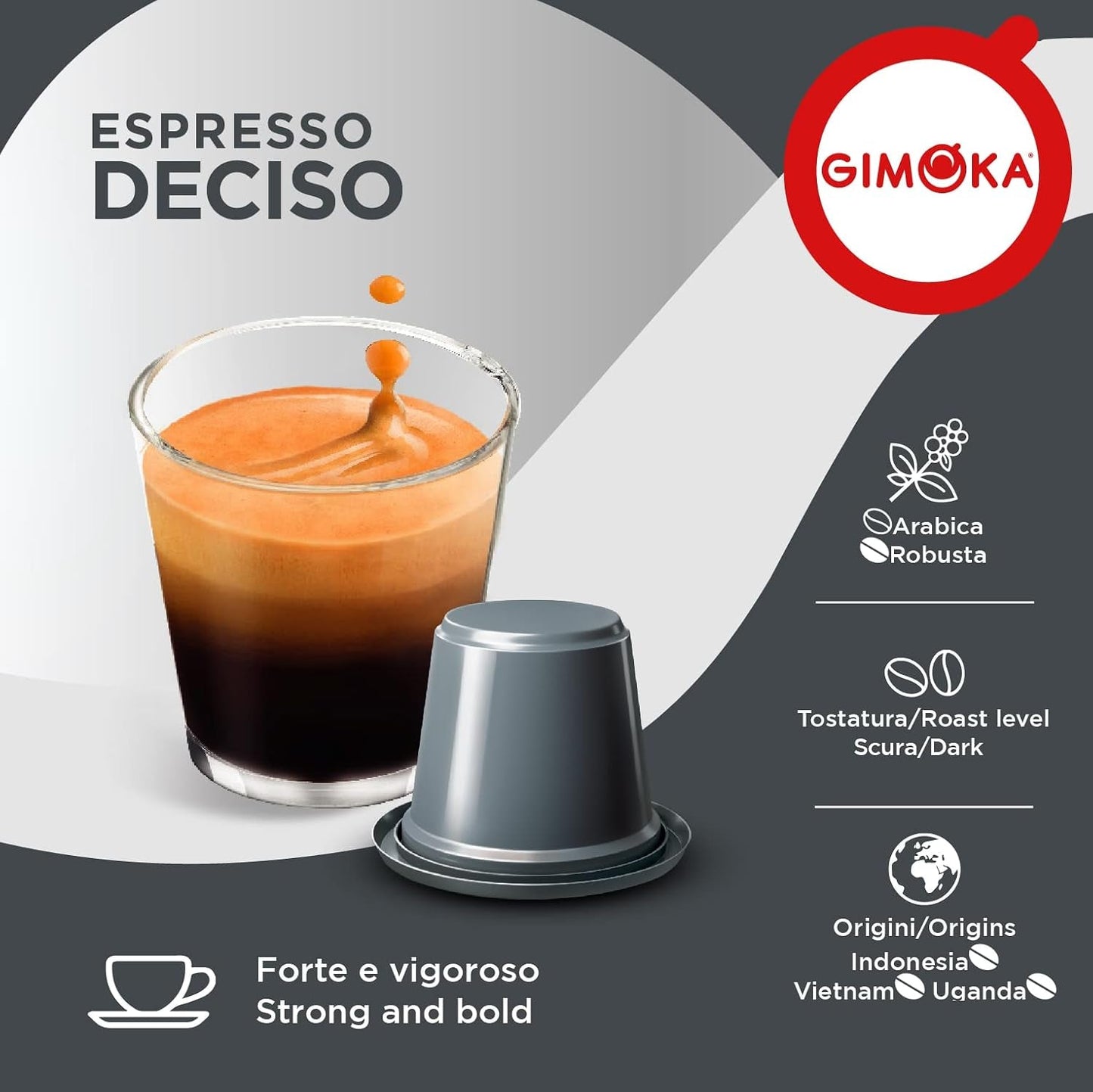 Gimoka Kaffeekapseln Espresso Deciso, Intensität 13/13-100 Kapsel - Compatibel met Nespresso* Haushalts-Espressomaschinen - 100 Stück (10 x 10 Getränke) - Hergestellt in Italien