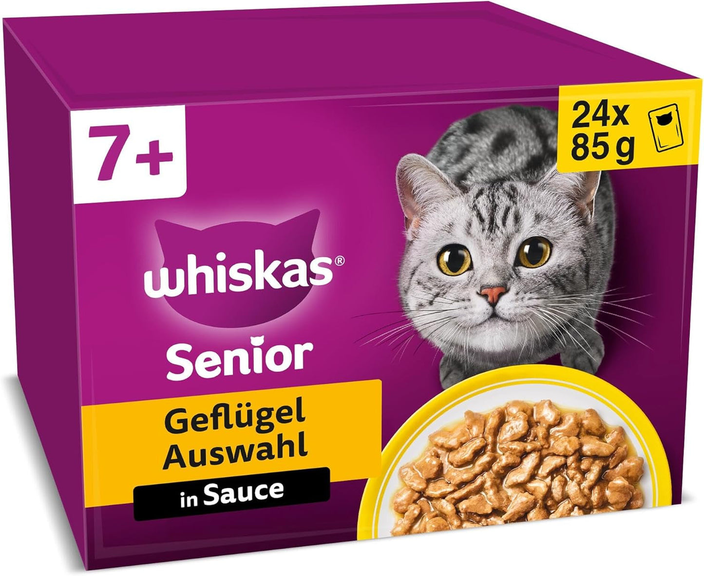 Whiskas 7+ Natvoer voor katten Selectie van gevogelte in saus 24 x 85 g (2 verpakkingen) - Hoogwaardig natvoer vanaf 7 jaar in 48 serveerzakjes