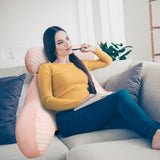 Leeskussen, bedkussen, extra groot rugkussen voor volwassenen 70x50cm voor lezen met afneembare nekrol en steunarm, comfortabel leeskussen voor bed en bank (roze, extra groot)