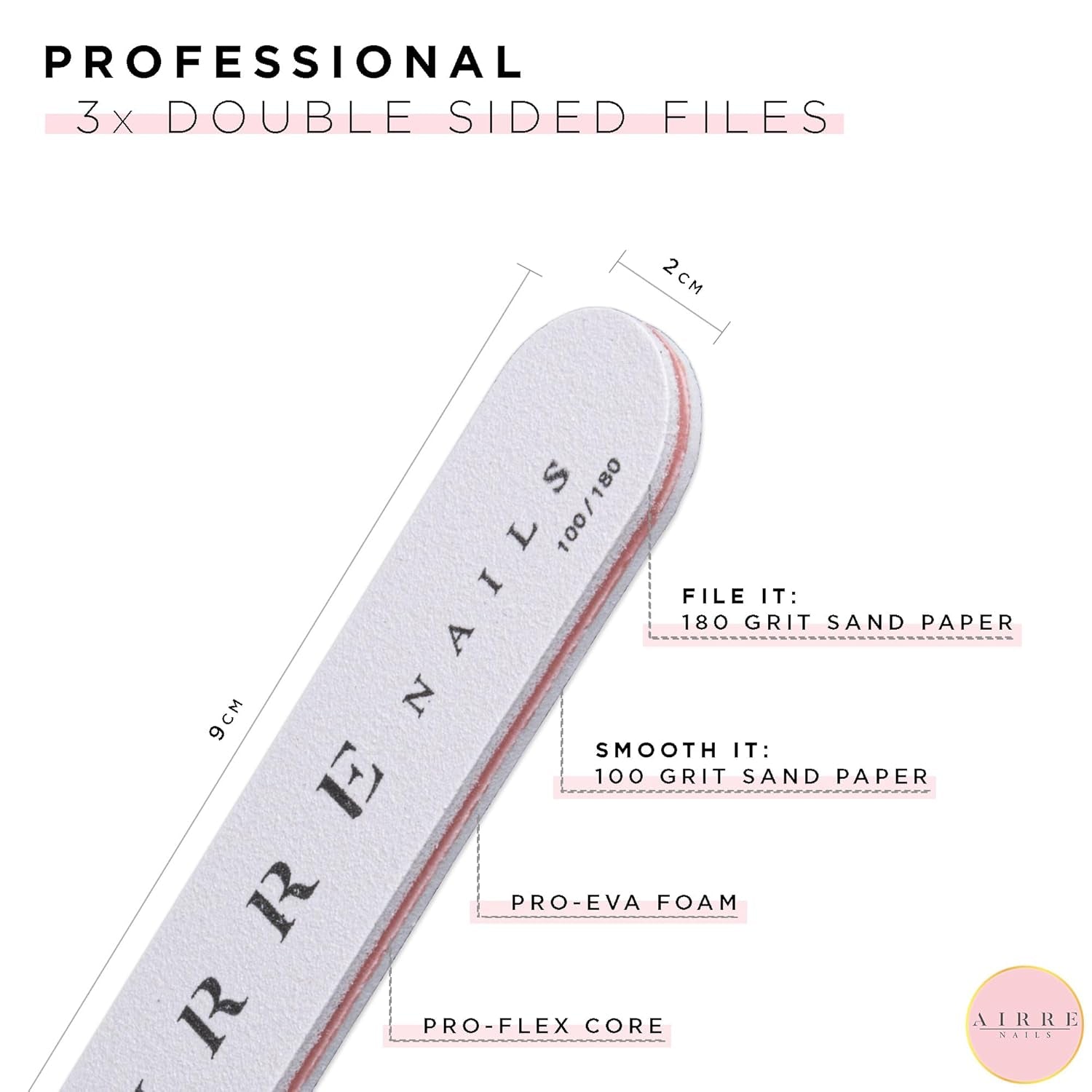 AIRRE 500 professionele gelnagels en 3 vijlen per doos - (10 maten) Franse halve maan kunstnagels, salon- en thuisgebruik, knippen, vijlen en vormgeven, UV/LED-gel, nagellak en nagelkunst (natuurlijk)