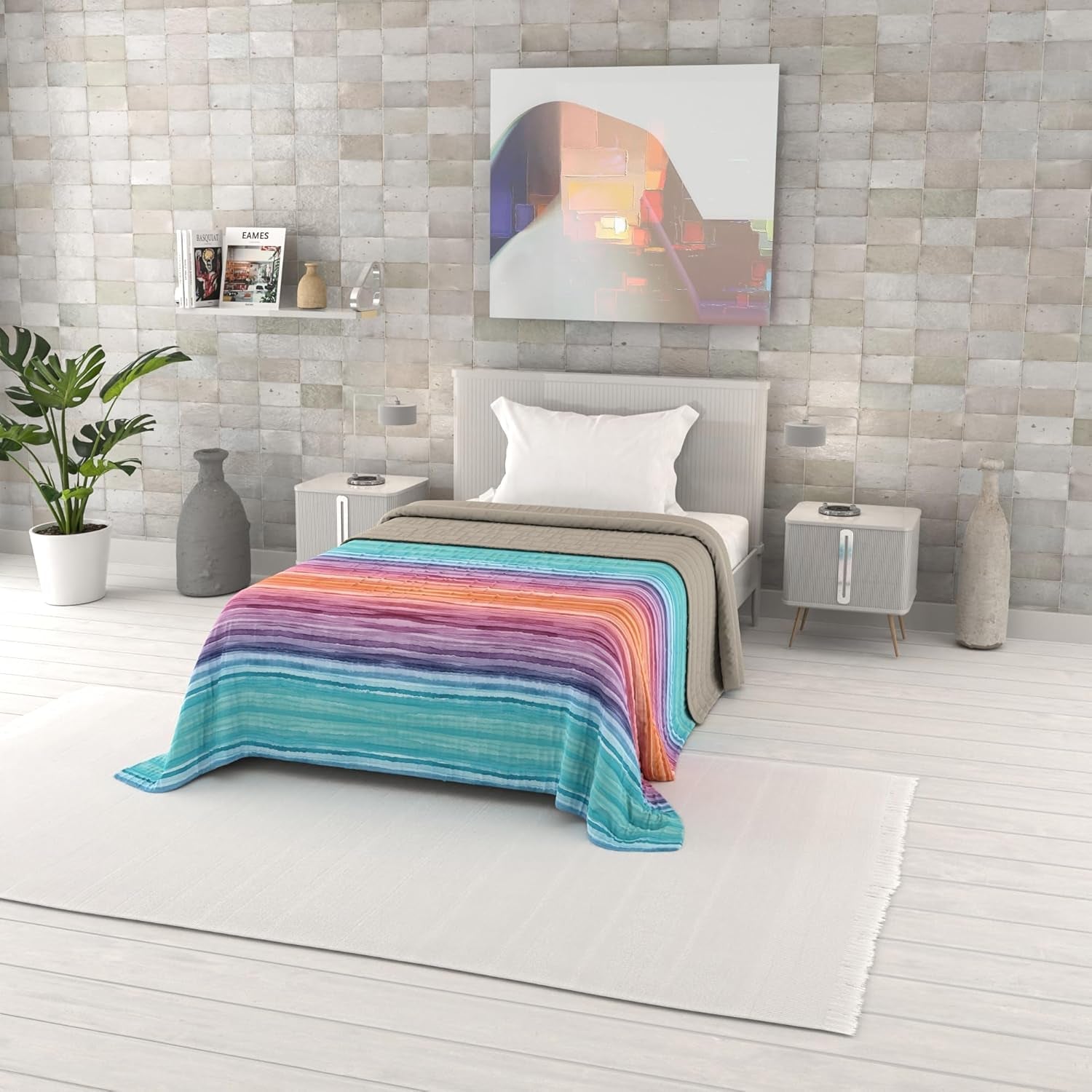Zomerdekbed met fantasieprint, polyester vulling, Bloemblaadjes, 260X270Cm Quilts en quilts Naty Shop Rainbow 170X270Cm