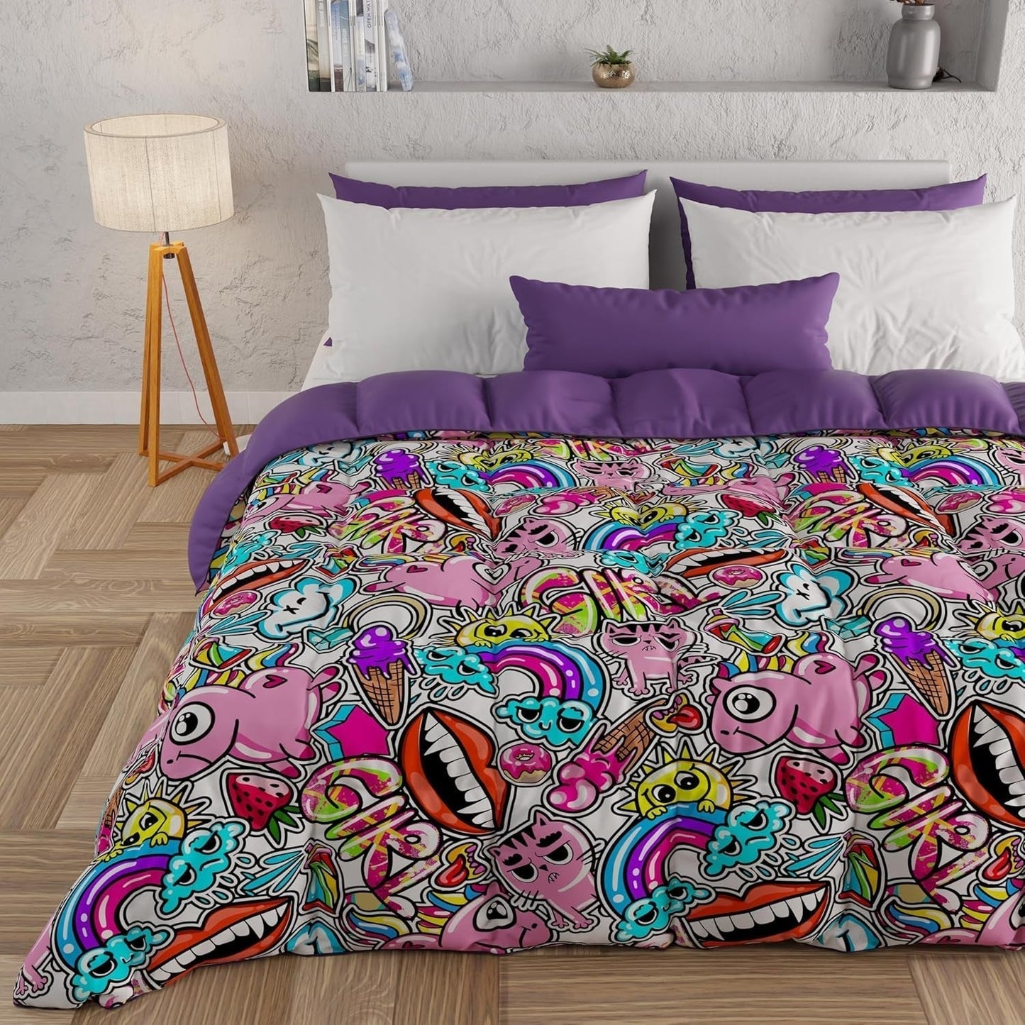 PETTI Artigiani Italiani - Winterquilt, Winterquilt, Eenvoudige quilt, Dubbelzijdig, Monocolor en digitaal printen, 100% hypoallergene microvezel, Made in Italy