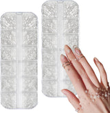 12 Größen Nail Art Perlen, Flache Perlen, Nail Art Accessoires, Halbkreis Nagelperlen, Weiße Nail Charms en Glitzersteine ​​​​Nägel voor Nail Art Design, DIY Basteln, Alltag, Hochzeit (2 dozen)